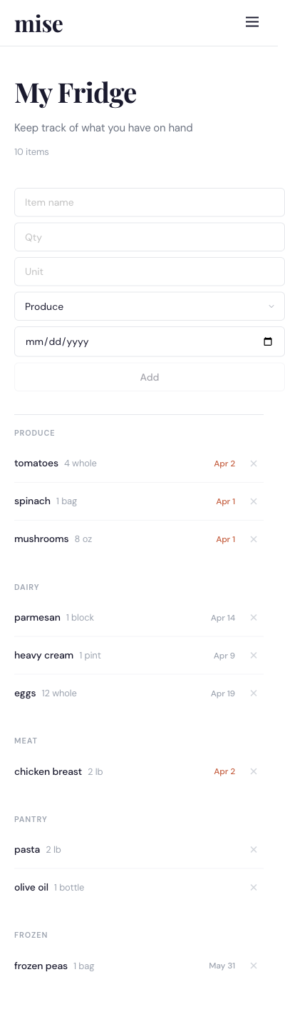 Mobile fridge inventory