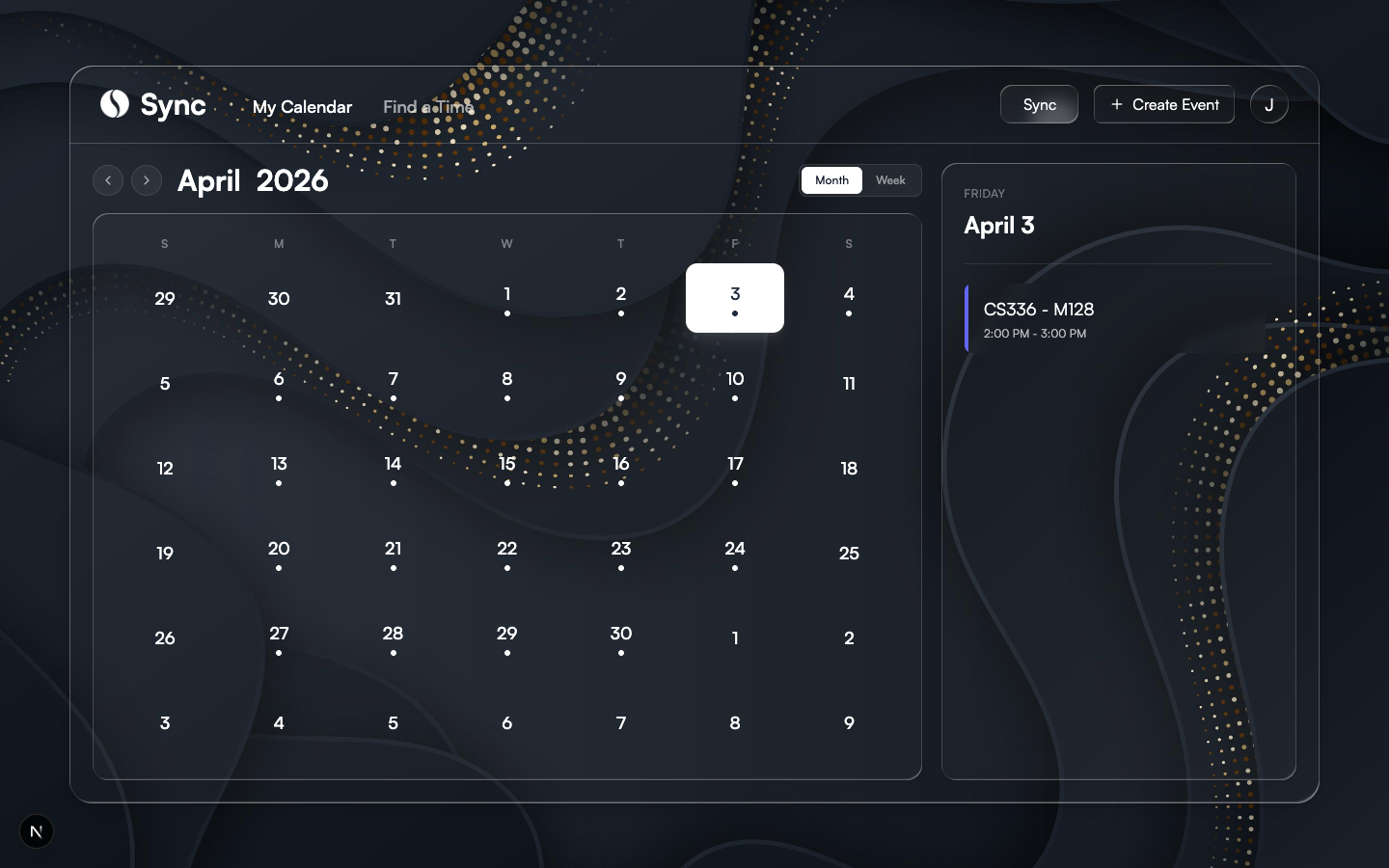 Month view with event indicators