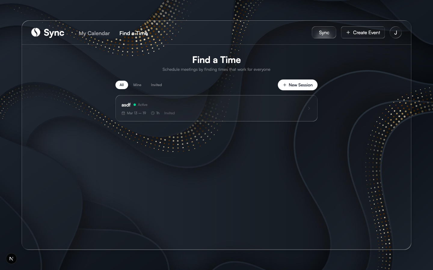 Scheduling session list with filters